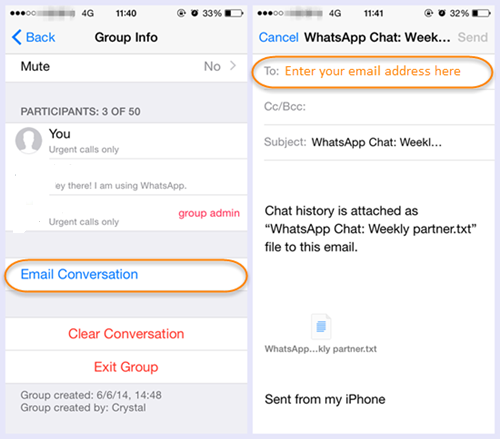 Übertragen Sie WhatsApp-Chat per E-Mail mit einem iPhone-Gerät