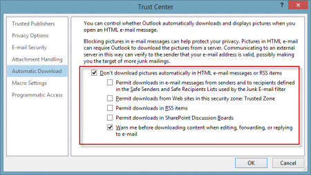 Verhindern Sie, dass Ihr MS Outlook externe Inhalte herunterlädt