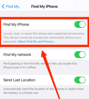 Schalten Sie „Mein iPhone suchen“ aus, um alle Inhalte und Einstellungen zu löschen, die nicht funktionieren