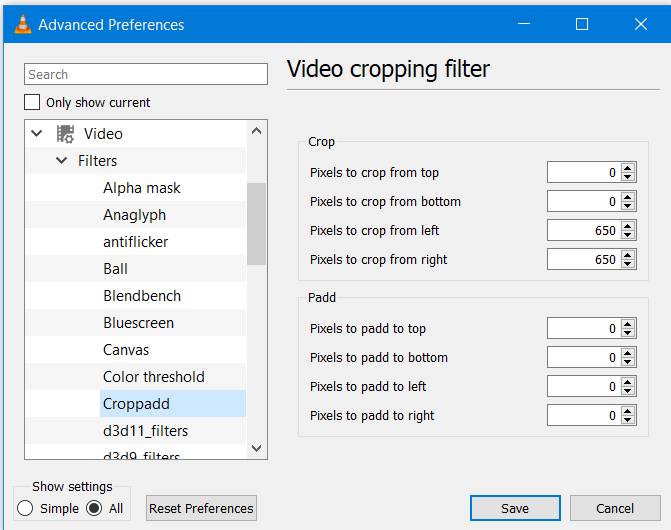 Wählen Sie Zuschneiden, um Video mit VLC zuzuschneiden