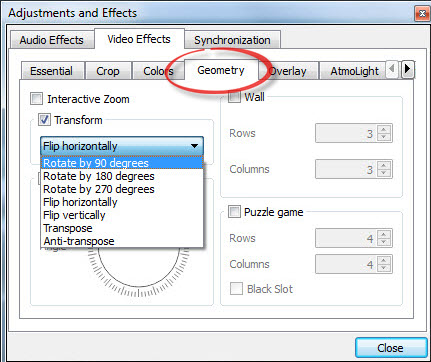 Wählen Sie Geometrie zum Drehen im VLC Media Player