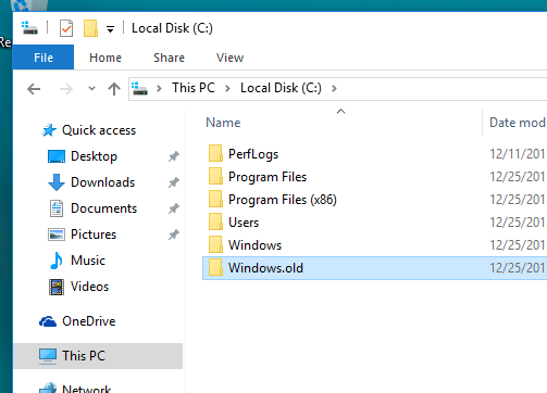 Stellen Sie Ihre Dateien mit Windows wieder her. Alter Ordner, nachdem Windows Update alles gelöscht hat