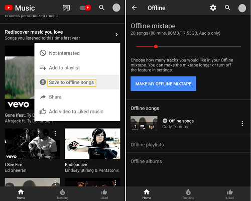 Hinzufügen von Musik zum Offline-Mixtape auf einem Android-Gerät