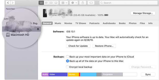 Klicken Sie auf den Namen Ihres Geräts, um Fernsehsendungen vom iPhone auf das iPhone zu übertragen