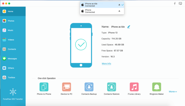 FonePaw iOS-Übertragungsschnittstelle