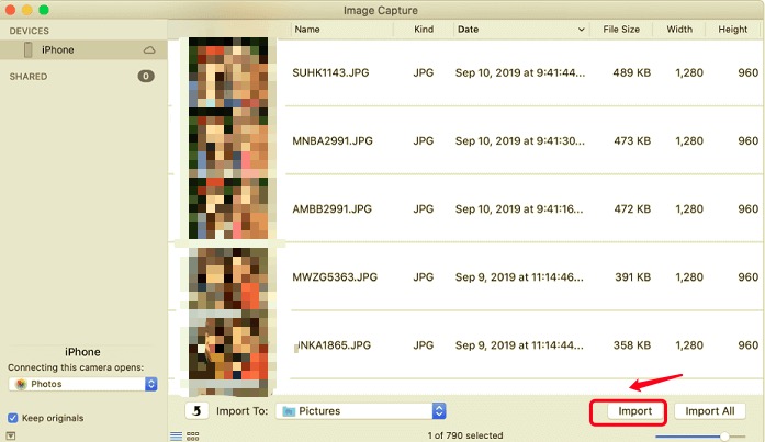 Importieren Sie Fotos vom iPhone auf eine externe Festplatte über Image Capture auf dem Mac