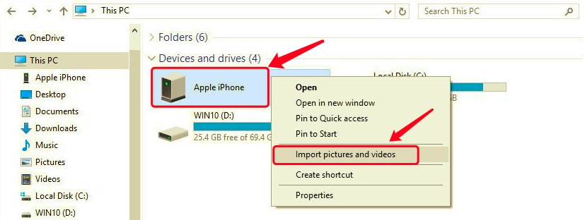 Verwenden Sie den Datei-Explorer unter Windows 10, um Videos vom iPhone auf den PC zu übertragen