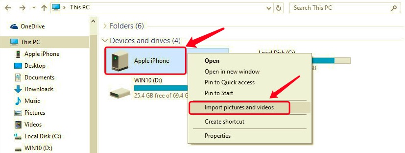 Übertragen Sie Bilder mithilfe eines USB- oder Lightning-Kabels vom iPhone auf den Computer