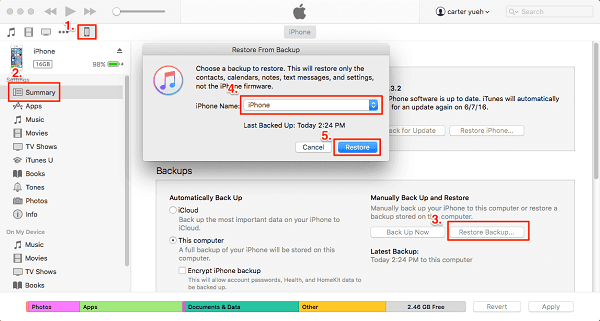 ITunes stellt das iPhone aus dem Backup wieder her