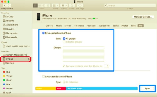 Verwenden Sie den Finder, um Kontakte vom iPhone mit dem iPad zu synchronisieren