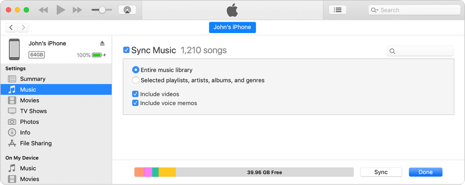 Übertragen Sie Musik vom iPod auf das iPhone, indem Sie Musik synchronisieren