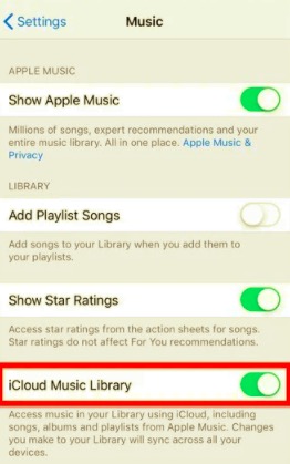 Überprüfen Sie, ob die iCloud-Musikbibliothek aktiviert ist, um Musik mit meinem iPhone zu synchronisieren