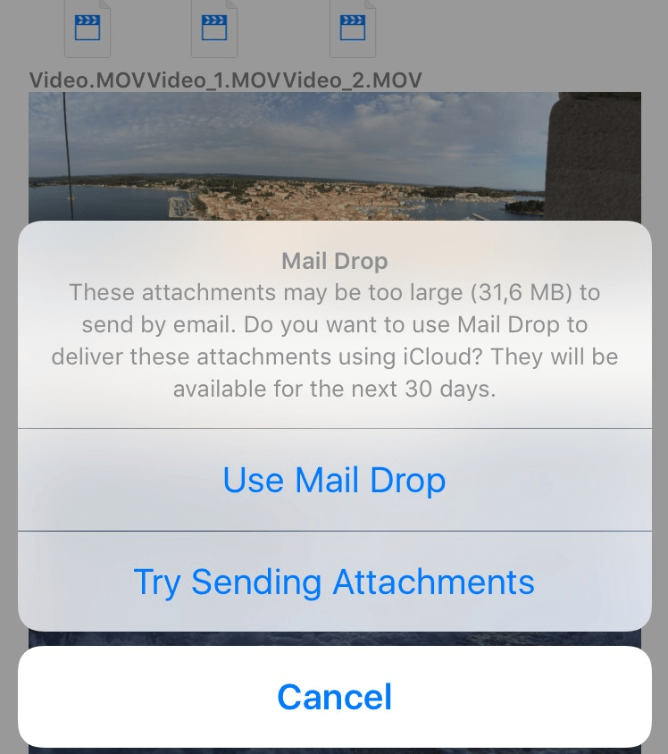 Verwenden von Mail Drop zum Senden großer Videos vom iPhone