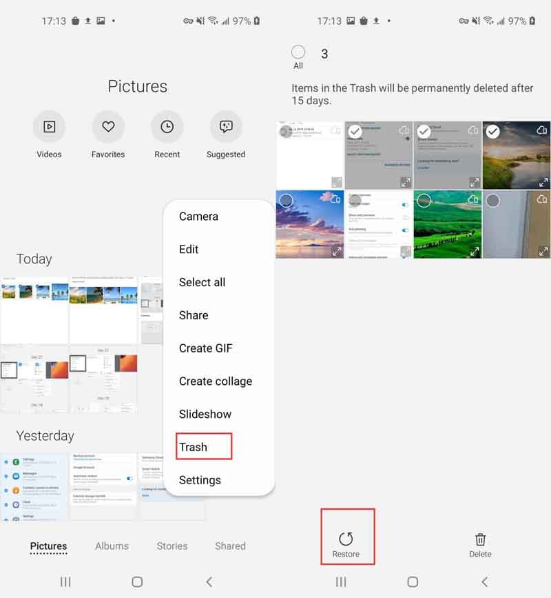 Finden Sie den Papierkorbordner auf Samsung-Geräten