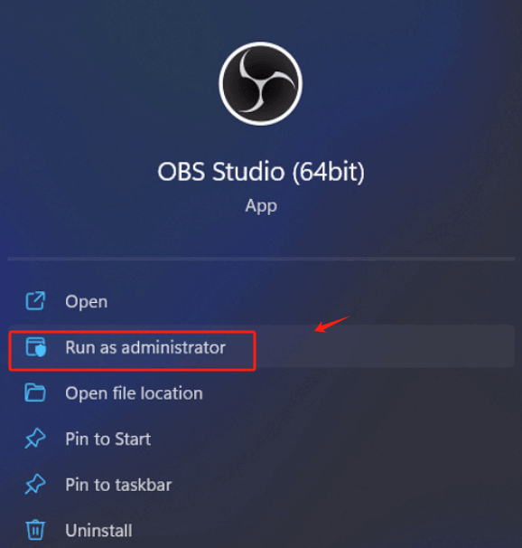 Führen Sie OBS im Verwaltungsmodus aus