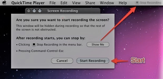 Beenden Sie die QuickTime-Bildschirmaufnahme