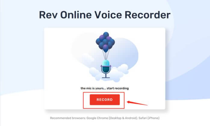 Empfohlener Audiorecorder online – Rev Online Voice Recorder