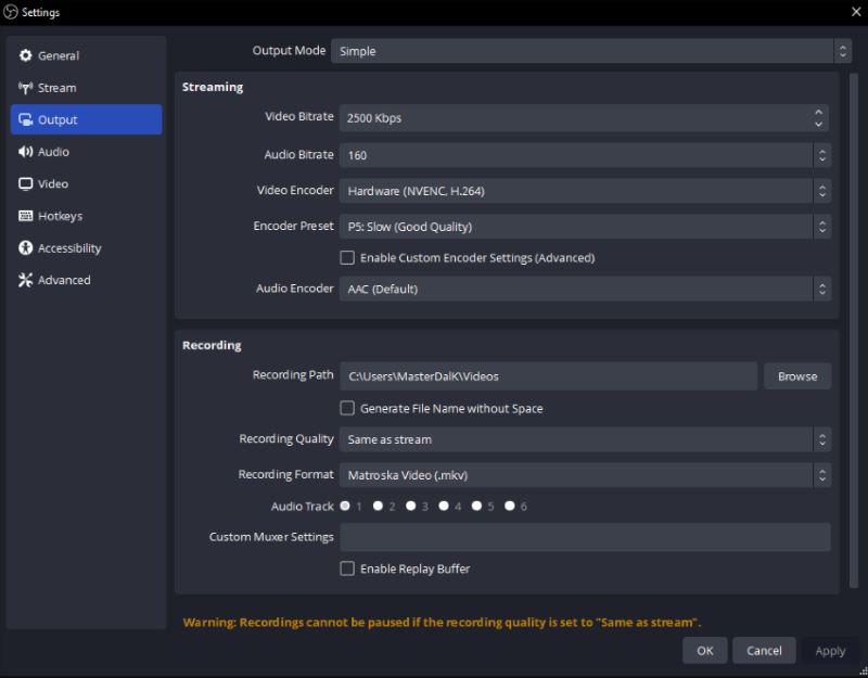 Videoeinstellungen für das Streaming auf Twitch