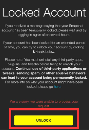 Drücken Sie die Entsperrtaste, um das Snapchat-Konto zu entsperren