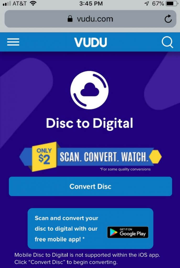Verwenden Sie Vudu, um Disney Discs in Digital umzuwandeln
