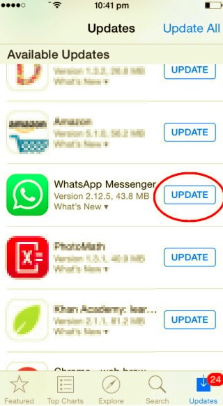 Überprüfen Sie WhatsApp Update, um zu beheben, dass WhatsApp nicht funktioniert