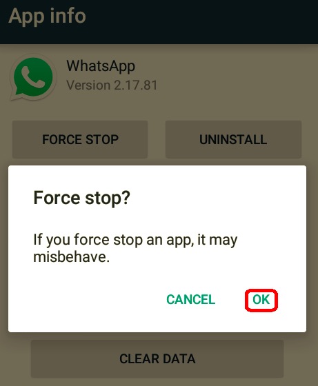 Erzwingen Sie das Schließen von WhatsApp, um Probleme mit der Verbindung zu WLAN zu beheben