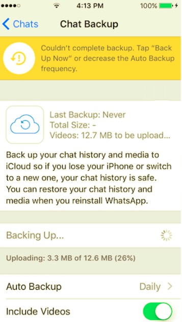 WhatsApp-Backup fehlgeschlagen, weil iCloud das Backup nicht beenden konnte