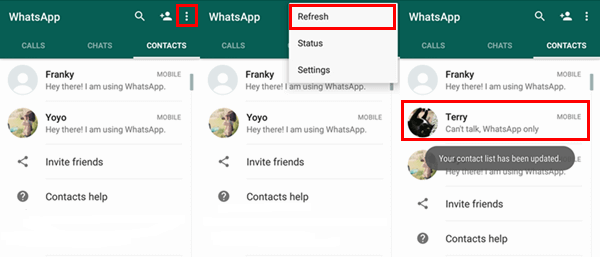 Kontakte hinzufügen WhatsApp Kontakte aktualisieren