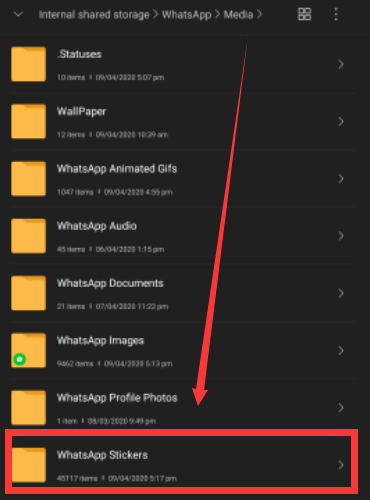 Exportieren Sie WhatsApp-Sticker, indem Sie den Sticker-Ordner kopieren